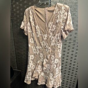 Floral Lace Wrap Dress in Blush